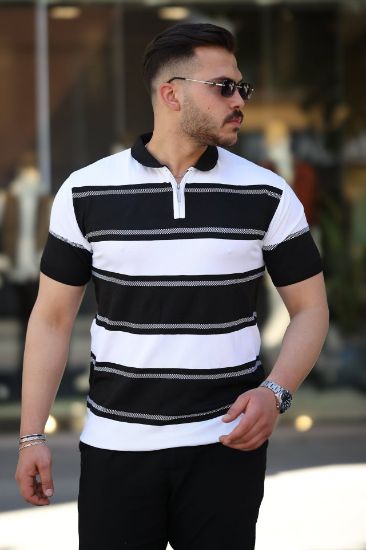 Erkek Yakalı Fermuarlı çift Renk Kısa Kollu T-shirt resmi